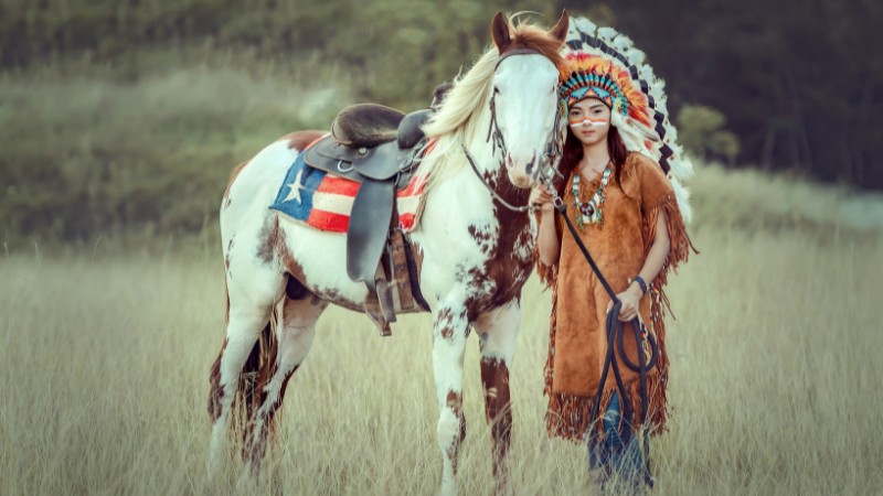 young girl native american with horse young girl native american with horse
